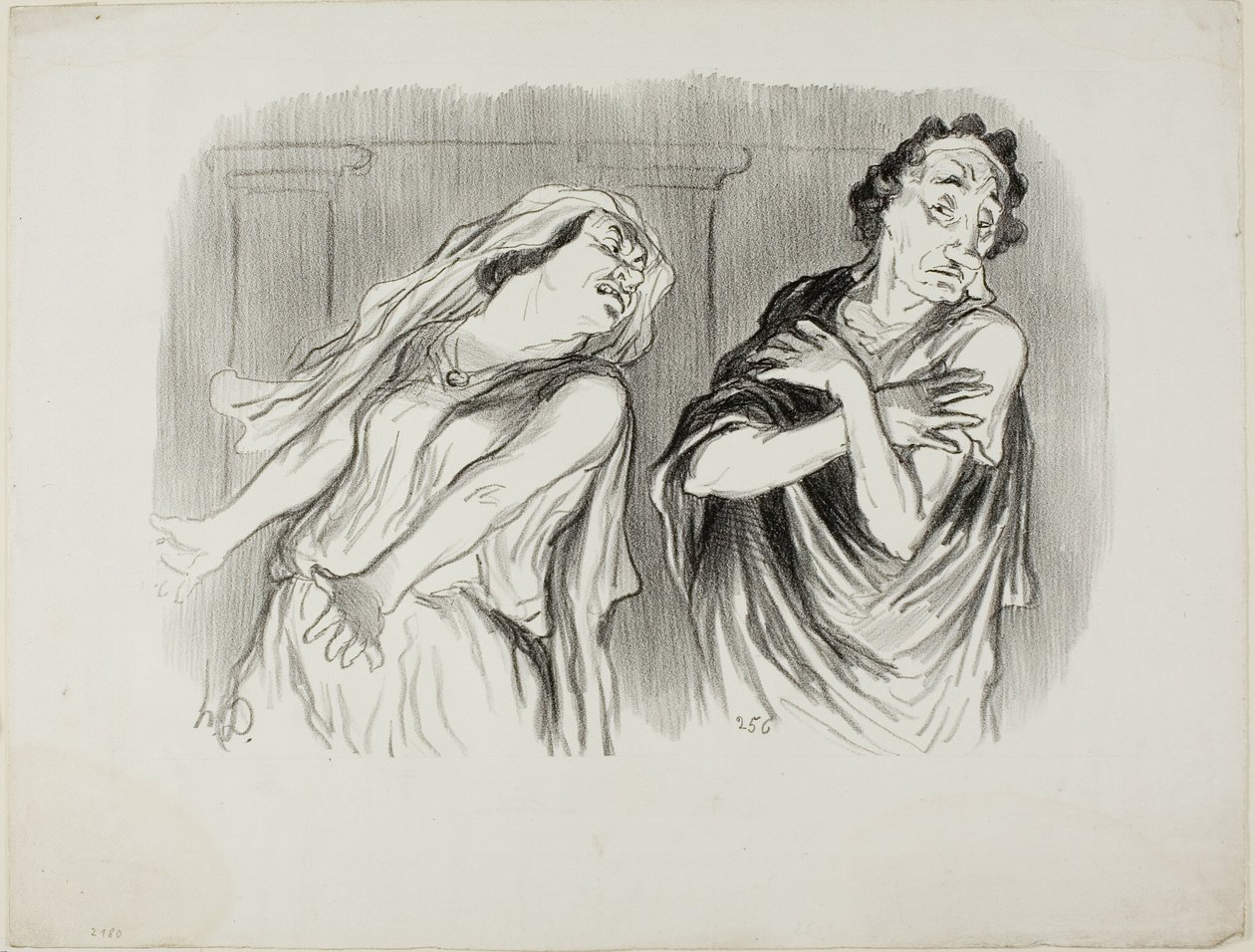 Andromache. "- Vår familjs öde var den skoningslösa döden, min man torterades till slutet av sitt andetag", plansch 6 ur Physionomies Tragiques av Honoré Victorin Daumier