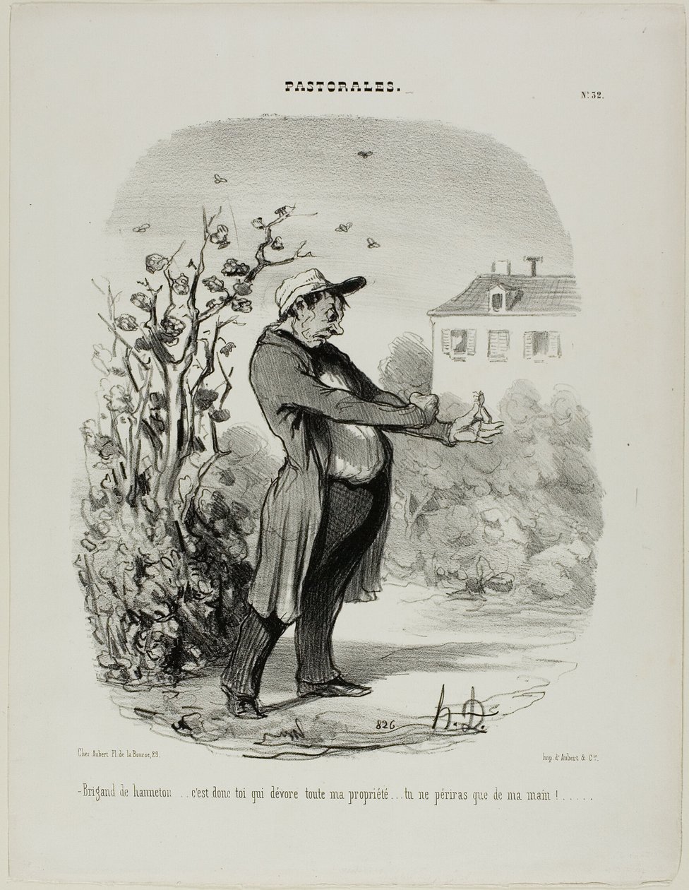 "Brigand of a may-bug ... det är du som slukar all min egendom. Du skall förgås genom min hand!", plansch 32 ur Pastorales av Honoré Victorin Daumier