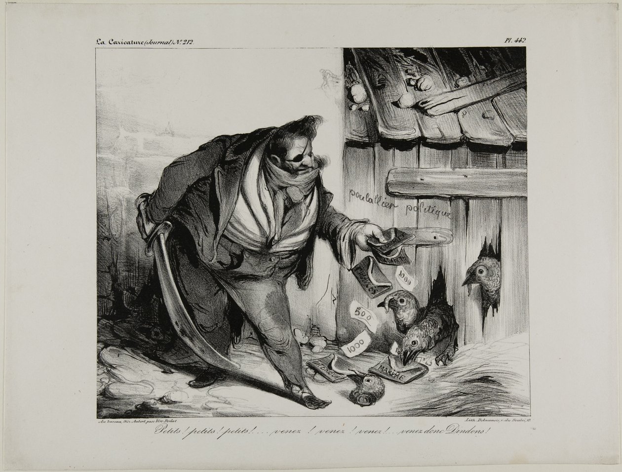Kom hit lilla kyckling, Chick..... Chick... Chick, kom små kalkoner, platta 442 av Honoré Victorin Daumier