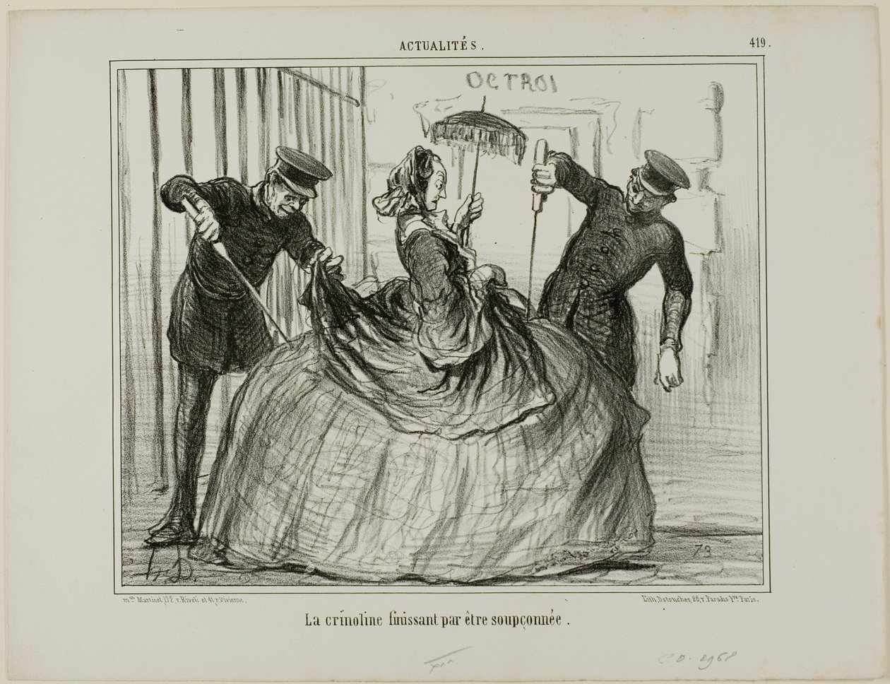 Crinoliner börjar plötsligt bli misstänkta, plansch 419 från Actualités av Honoré Victorin Daumier