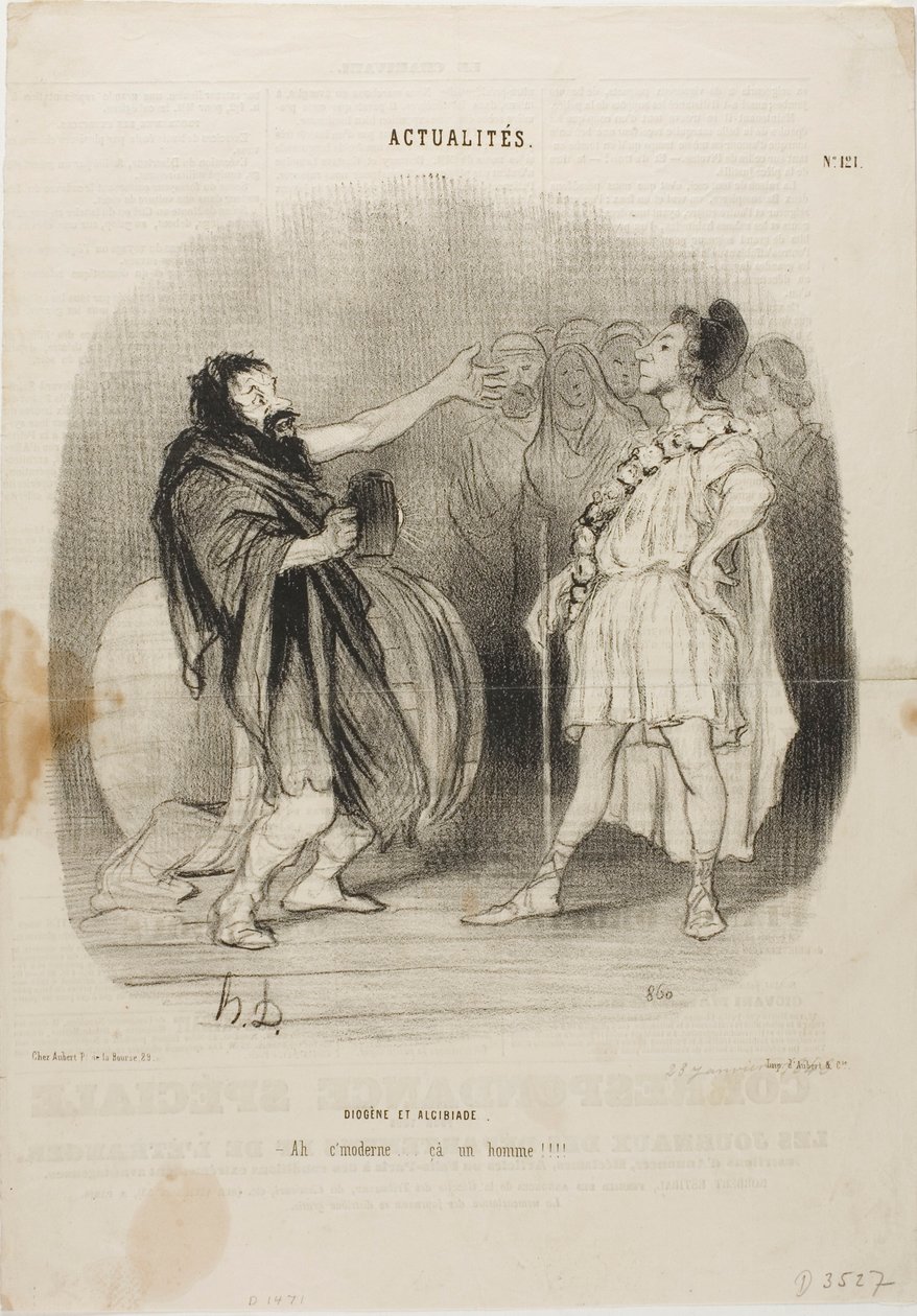 Diogenes och Alkibiades på Odeon. "- Ah... det är modernt.... vilken man!", plansch 121 från Actualités av Honoré Victorin Daumier