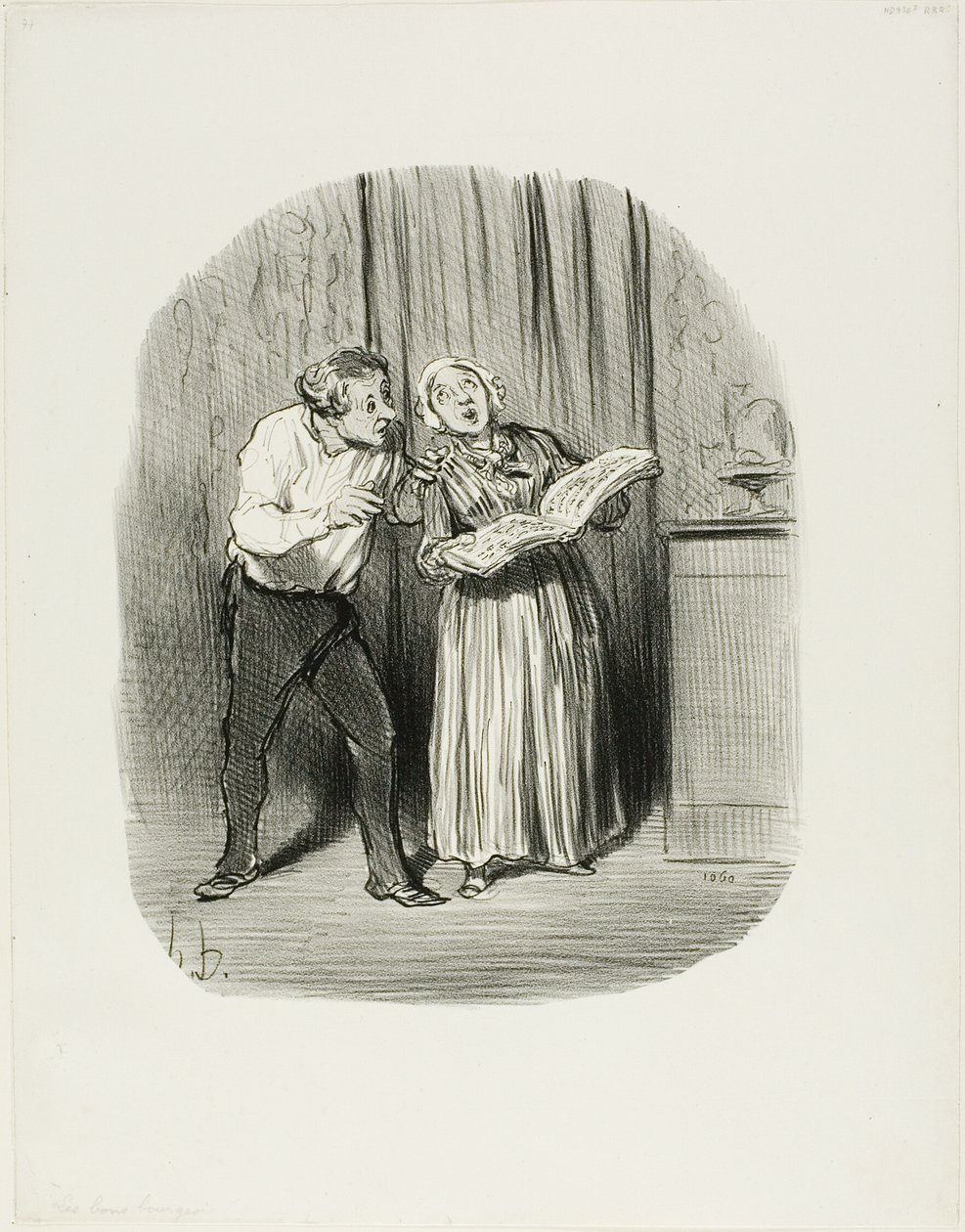 Nackdelen med att gifta sig med en kvinna med en så kallad konstnärlig talang, plansch 77 från Les Bons Bourgeois av Honoré Victorin Daumier