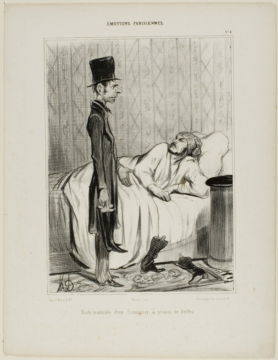 Tidigt morgonbesök av en fordringsägare angående stövlarna, plansch 4 från Émotions Parisiennes av Honoré Victorin Daumier