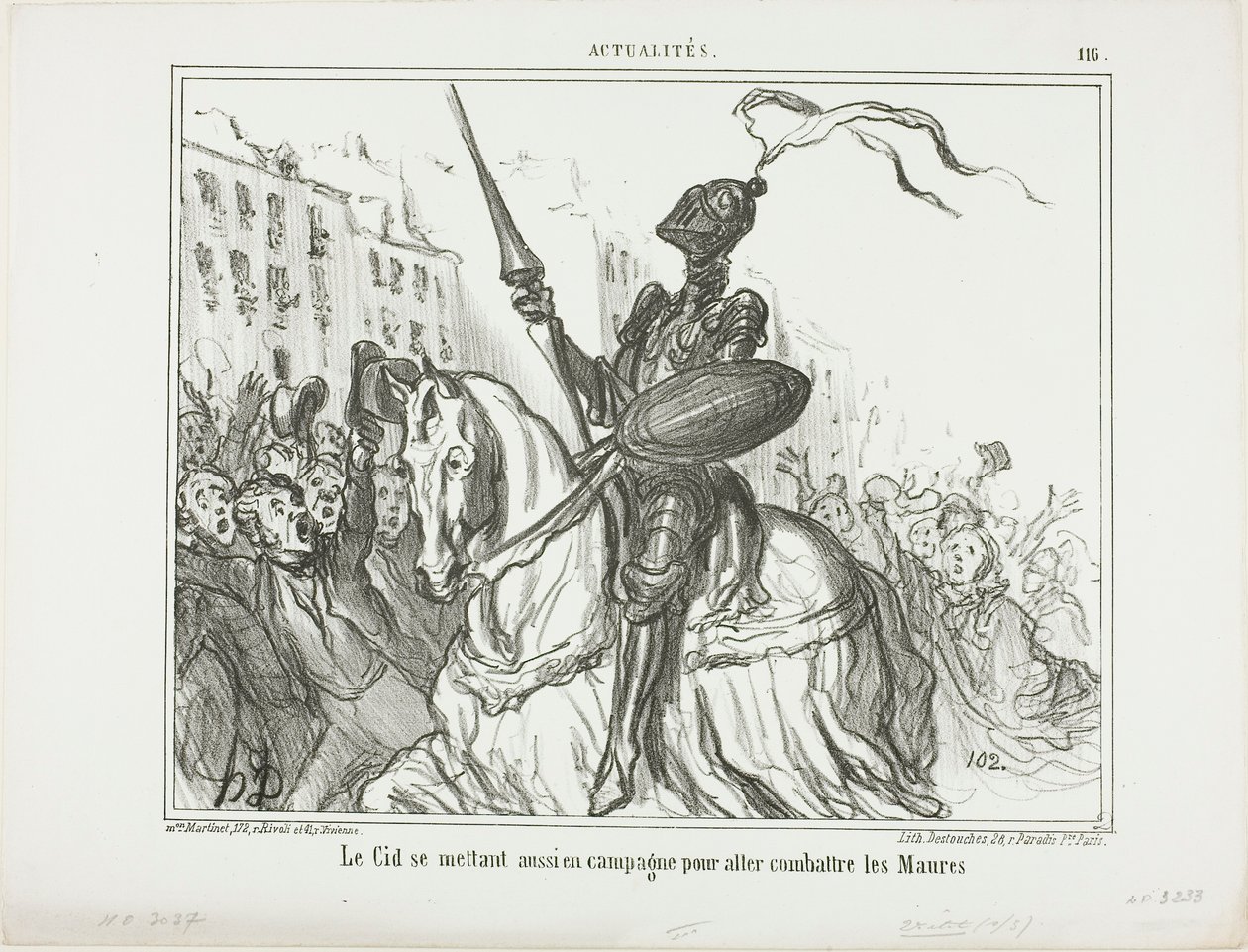 El Cid ger sig också ut på fältet för att slåss mot morerna, plansch 116 från Actualités av Honoré Victorin Daumier