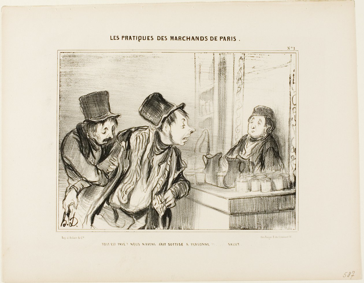 "Allt är betalt Och vi förolämpade inte någon... Hej då", plansch 31 från Types Parisiens av Honoré Victorin Daumier