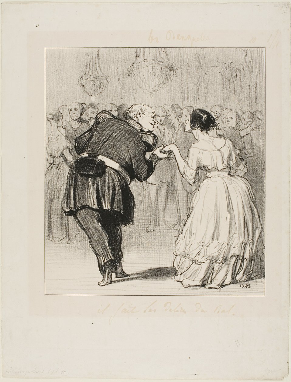 Han njuter av bollen, tallrik 10 från Les Banqueteurs av Honoré Victorin Daumier