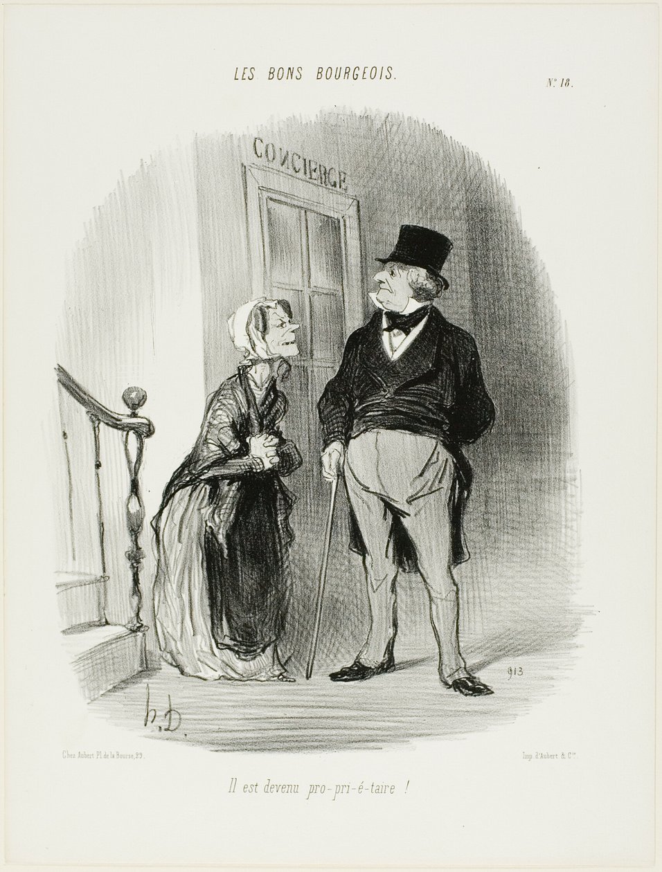 "Han har blivit en Laaaand-Looooord!", plansch 18 från Les Bons Bourgeois av Honoré Victorin Daumier