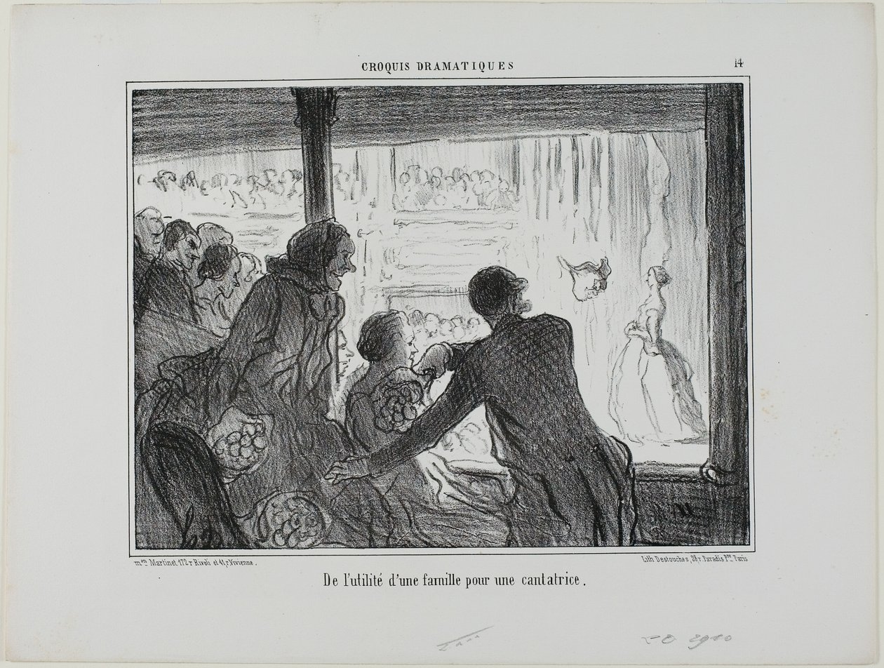 Hur nyttigt det är för en operasångare att ha familj, plansch 14 från Croquis Dramatiques av Honoré Victorin Daumier