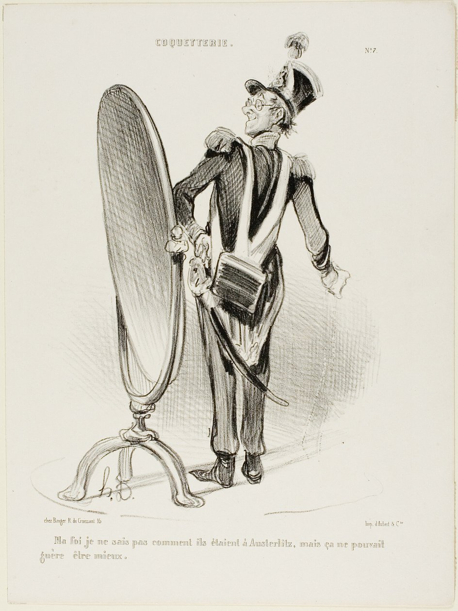 "Jag vet faktiskt inte hur de såg ut vid Austerlitz, men de kunde knappast ha sett bättre ut", plåt 7 från Coquetterie av Honoré Victorin Daumier