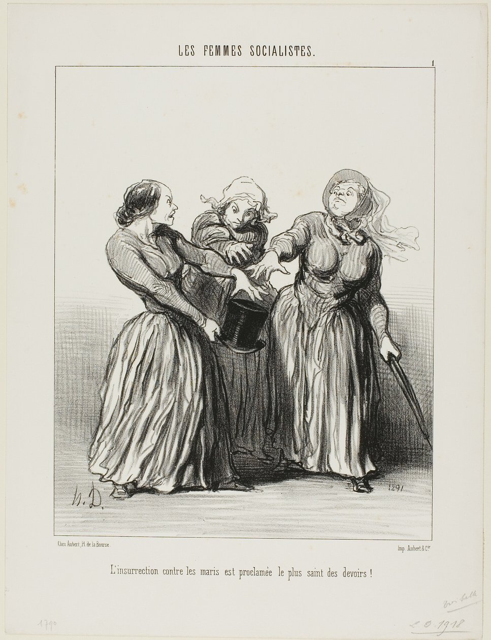 Upproret mot mannen utropas som den första och heligaste plikten i livet!", plansch 1 från Les Femmes Socialistes av Honoré Victorin Daumier