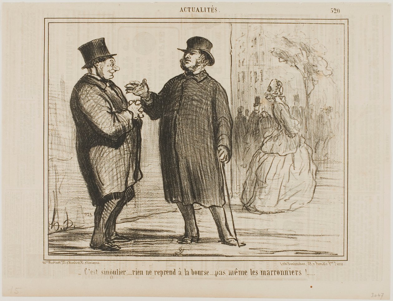 Det är konstigt: ingenting tar sig upp på börsen, inte ens kastanjeträden!, platta 520 från Actualités av Honoré Victorin Daumier