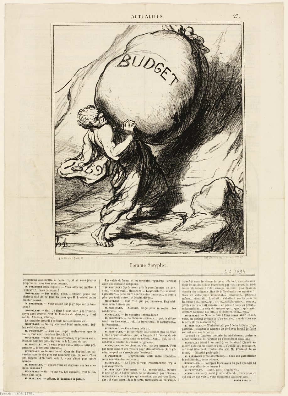 Precis som Sisyfos, plansch 27 från Actualités av Honoré Victorin Daumier