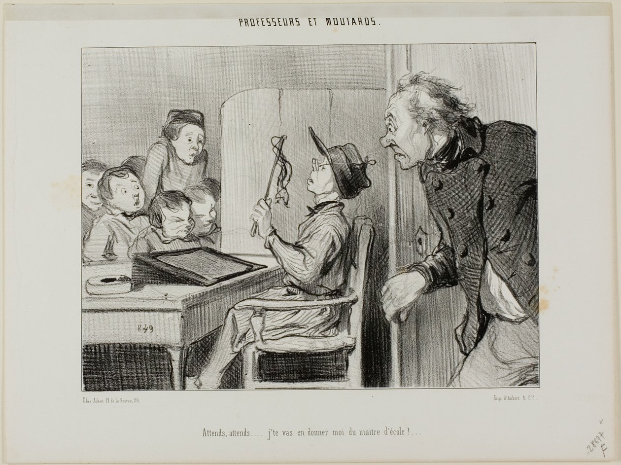 "Vänta bara, jag ska visa dig vem som är läraren här...", plansch 11 från Professeurs Et Moutards av Honoré Victorin Daumier