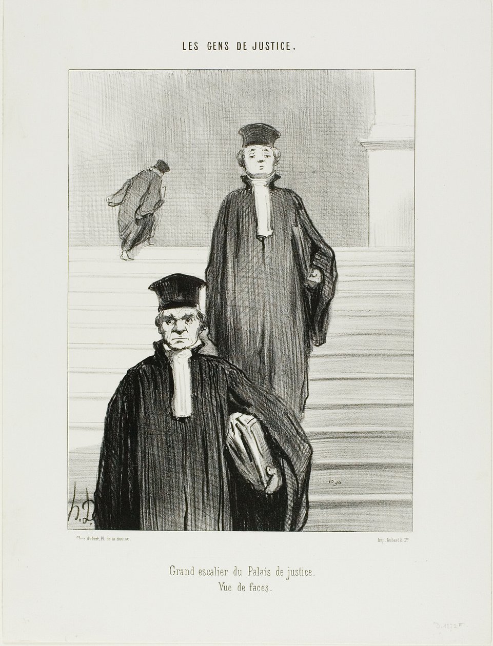 Huvudtrappan i justitiepalatset. Framsidan, plansch 36 från Les Gens De Justice av Honoré Victorin Daumier