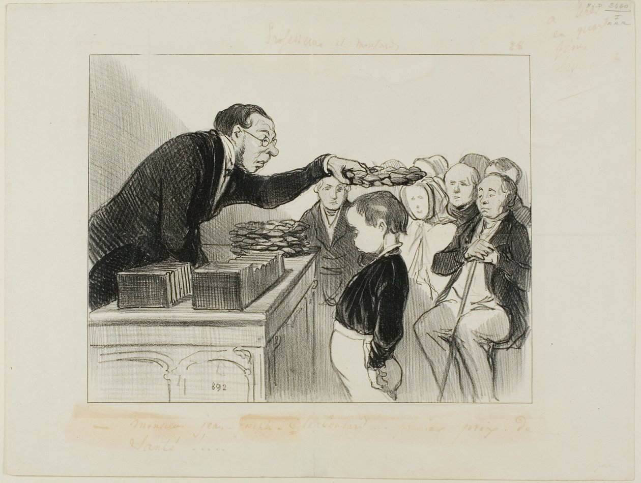 Herr Jean-Joseph-Chaboulard... första pris för god hälsa!, plansch 28 från Professeurs et Moutards av Honoré Victorin Daumier