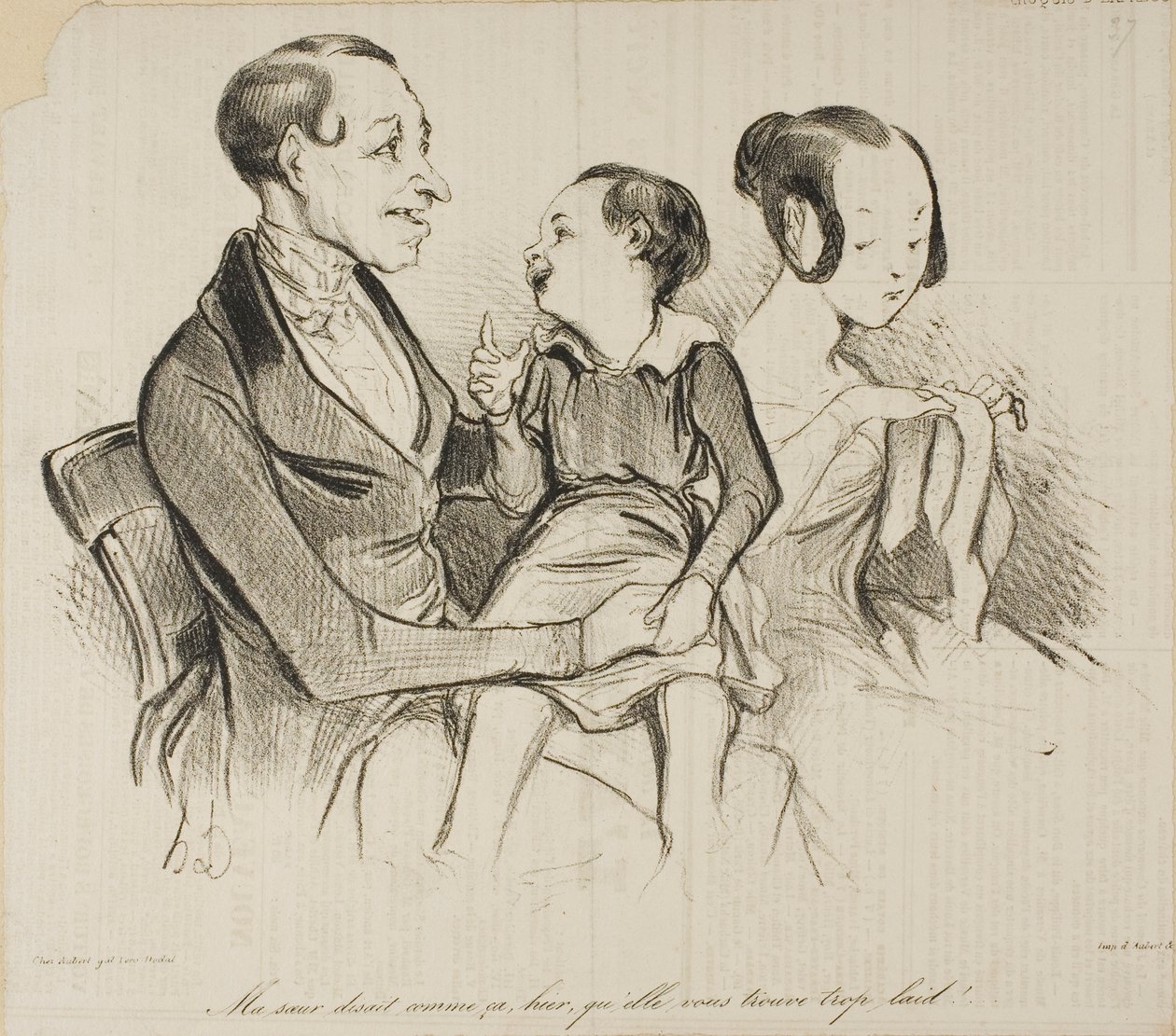 "Min syster sa igår att hon tycker att du är alldeles för ful!", plansch 37 från Croquis D