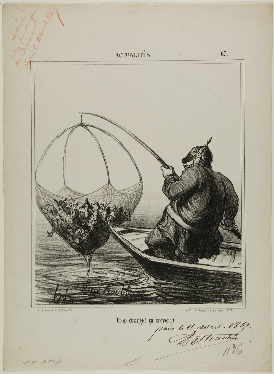 "Överbelastad! Den kommer att spricka!", plansch 67 från Actualités av Honoré Victorin Daumier