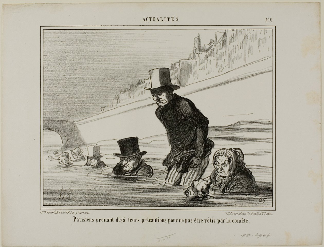 Parisborna vidtar redan sina försiktighetsåtgärder för att undvika att bli rostade av kometen, platta 410 från Actualités av Honoré Victorin Daumier