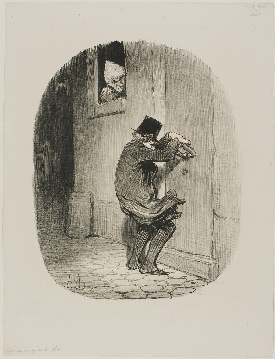 Past Midnight, platta 19 från Locataires et Propriétaires av Honoré Victorin Daumier