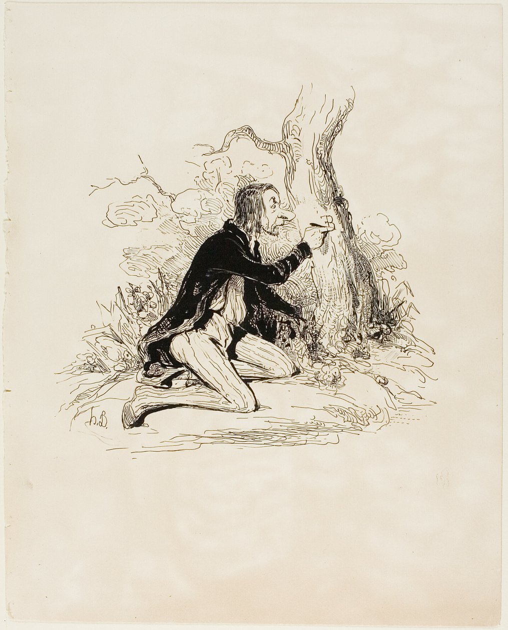 Stackars unge man! Bara ett brev till och hans moraliska situation skulle bli helt klar, plansch 1 från Sentimens Et Passionsa av Honoré Victorin Daumier