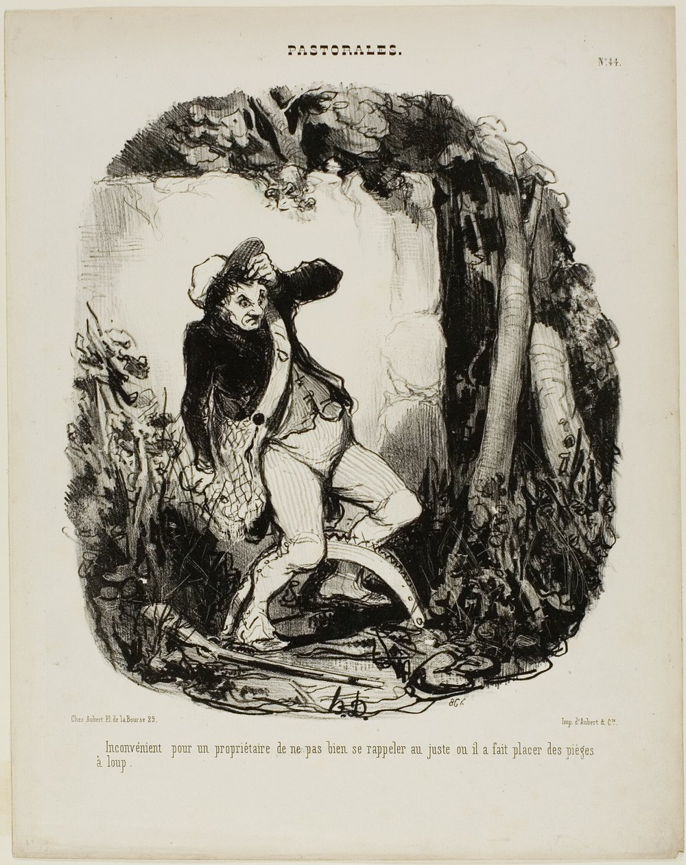 Ganska pinsamt att inte komma ihåg var man har gömt vargfällorna, plansch 44 från Pastorales av Honoré Victorin Daumier