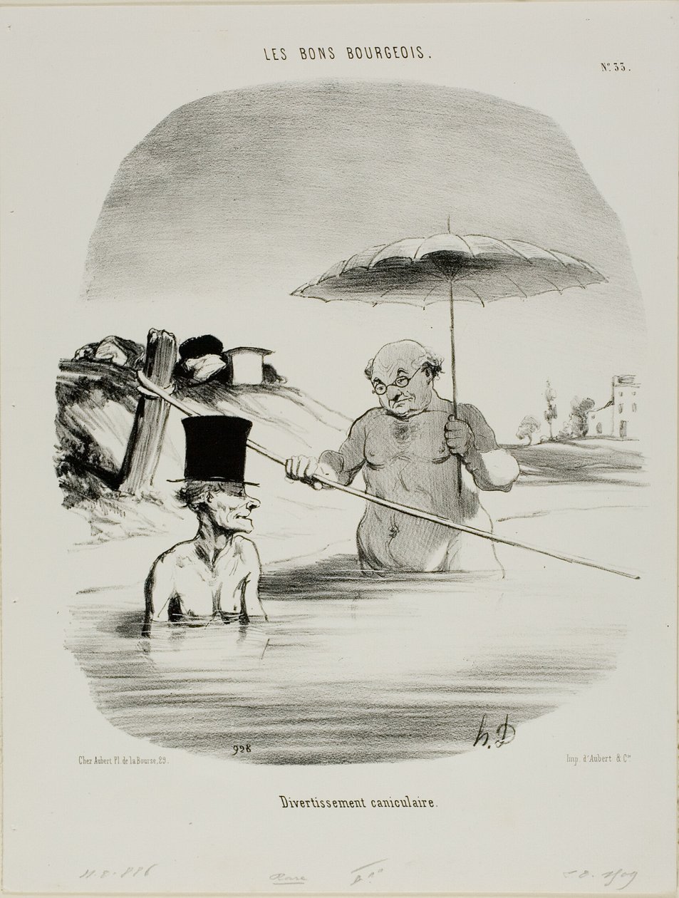 Avkoppling under hunddagarna, plansch 33 från Les Bons Bourgeois av Honoré Victorin Daumier