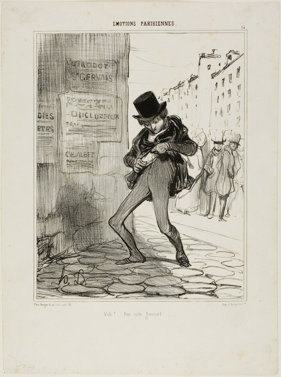 Rånad! Empty-Pocket Street..., plansch 13 från Émotions Parisiens av Honoré Victorin Daumier