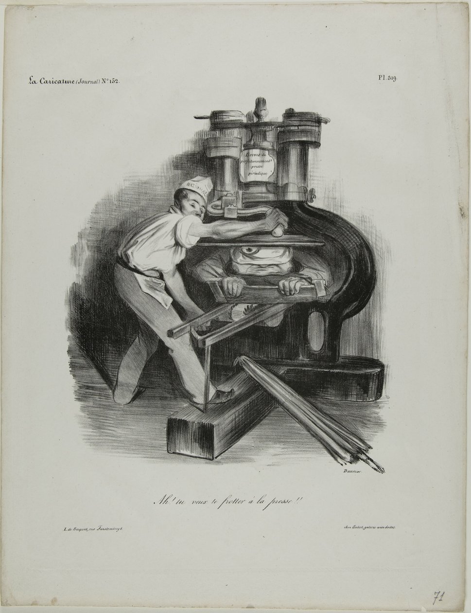 "Så du vill lägga dig i pressens arbete", säger 319 av Honoré Victorin Daumier