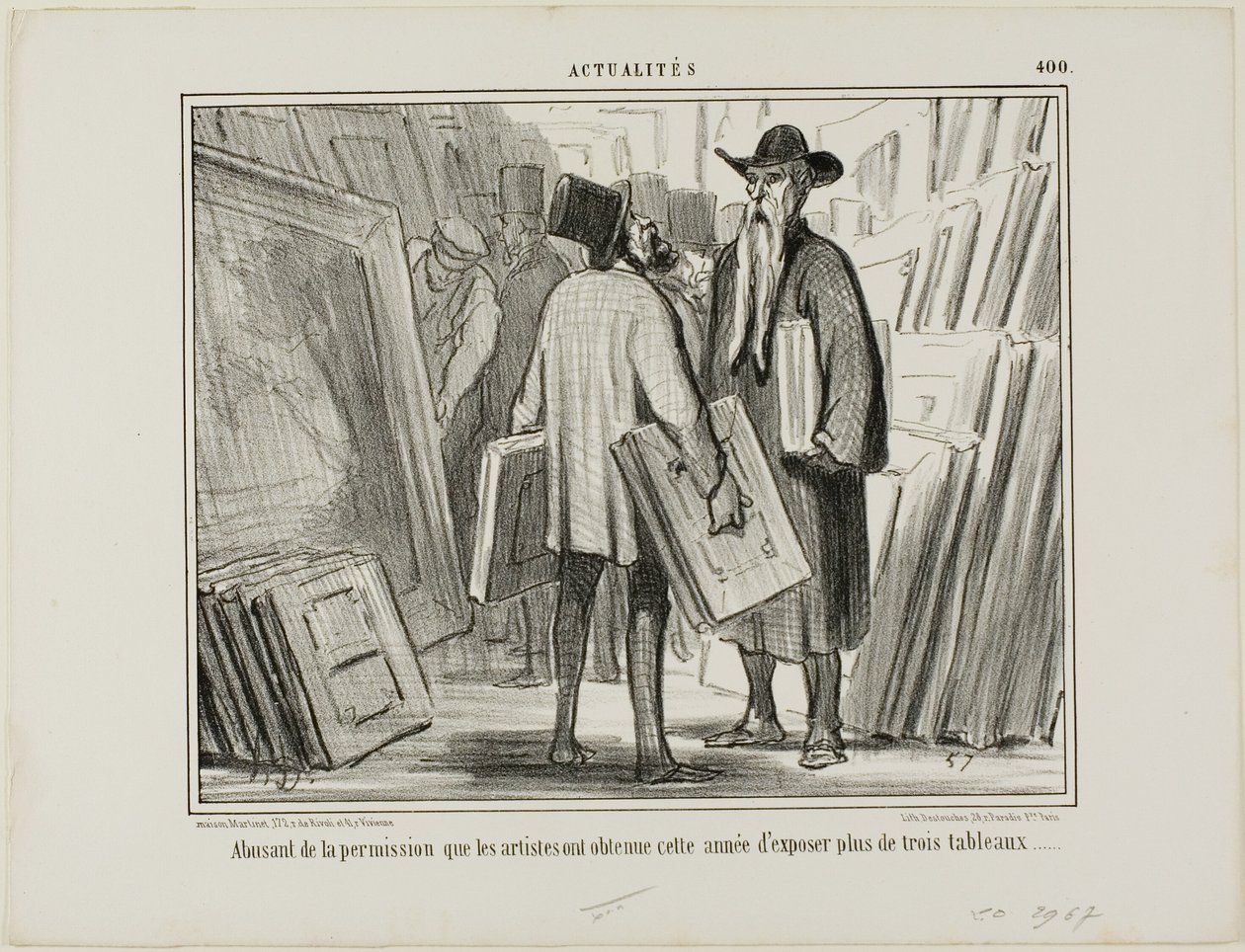 Vissa konstnärer utnyttjar årets tillstånd att ställa ut fler än tre målningar, platta 400 från Actualités av Honoré Victorin Daumier