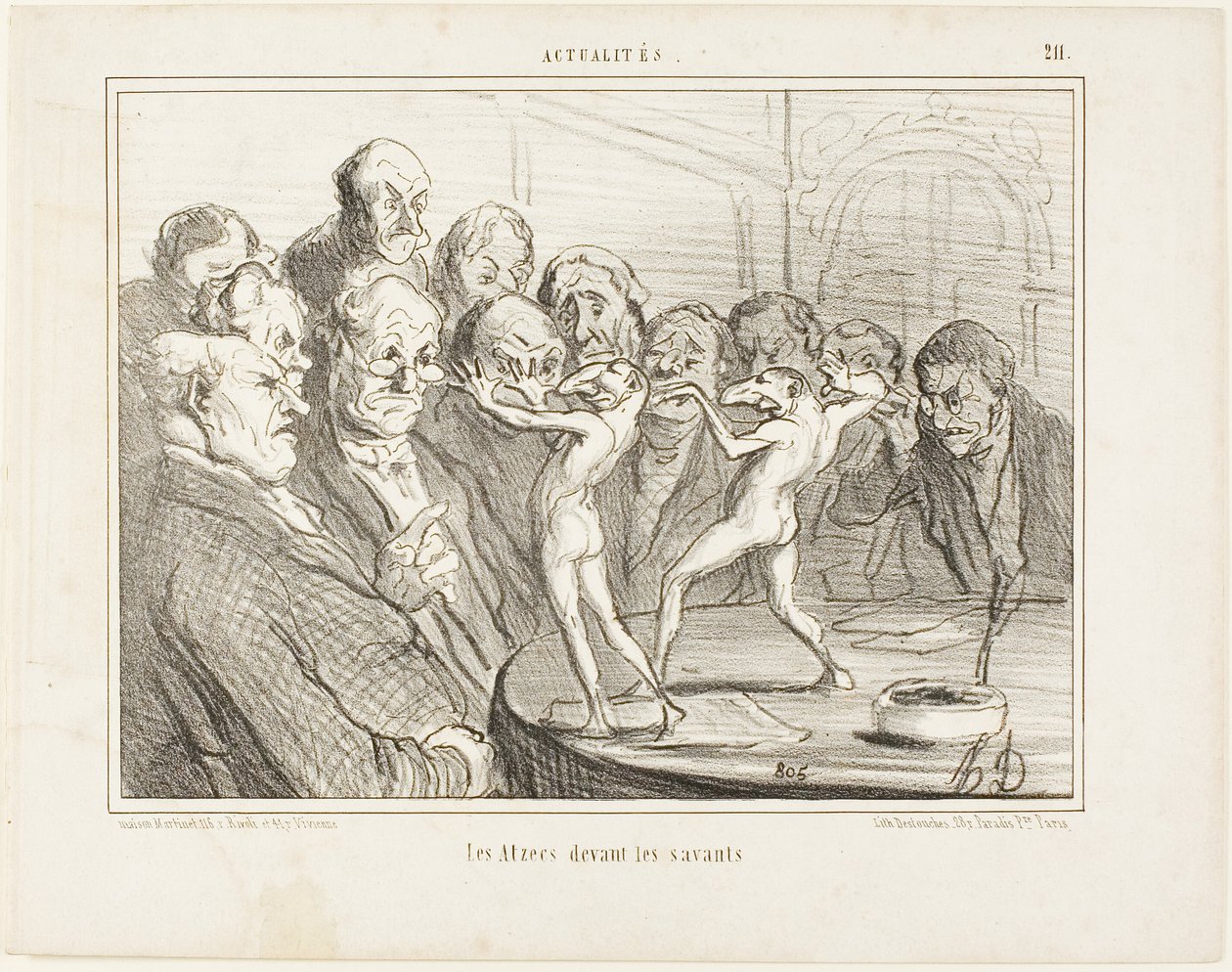 Aztekerna före vetenskapsmännen, plansch 211 från Actualités av Honoré Victorin Daumier