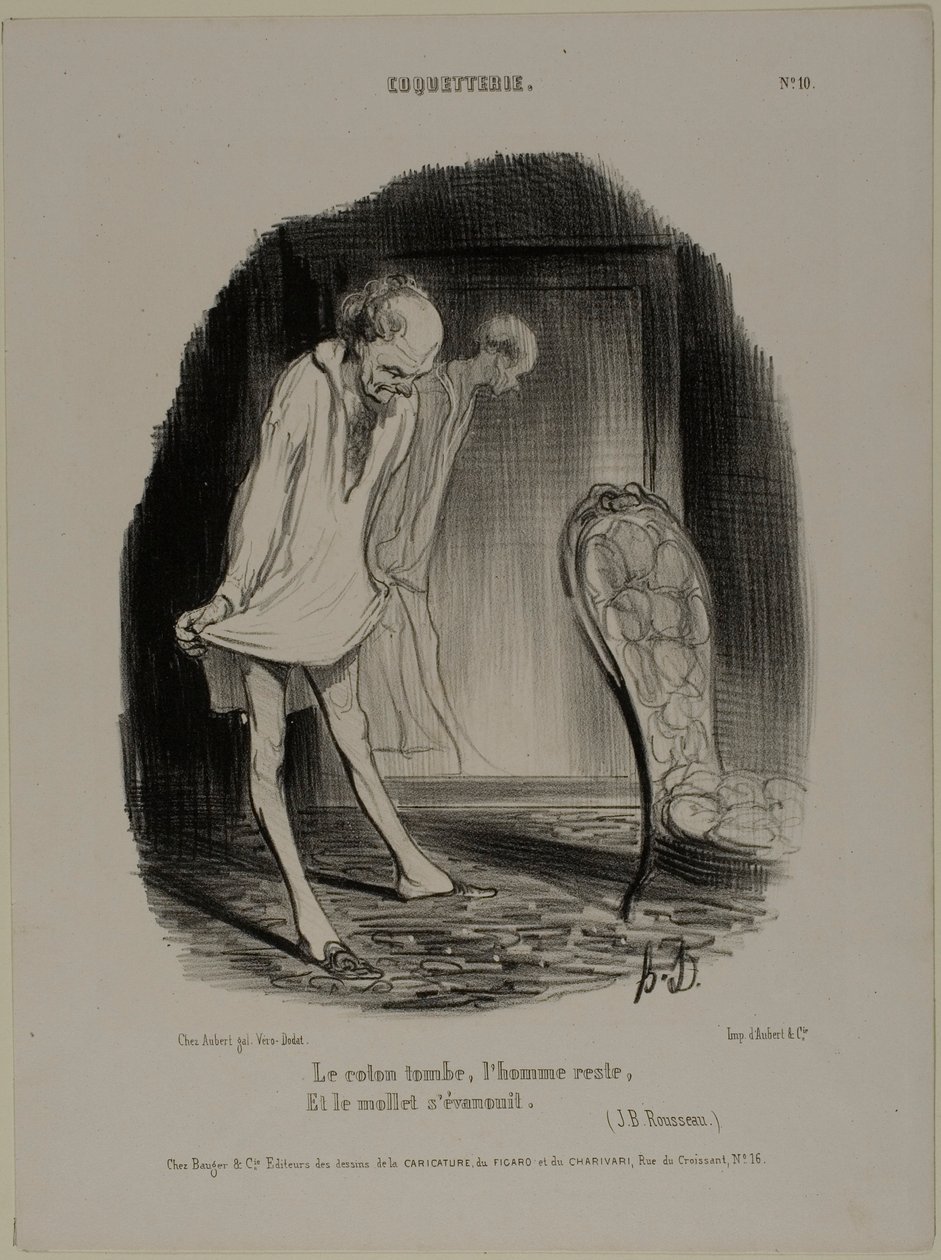 Bomullsklänningen faller, människan blir kvar och kalven bleknar (J.B. Rousseau), plansch 10 från Coquetterie av Honoré Victorin Daumier