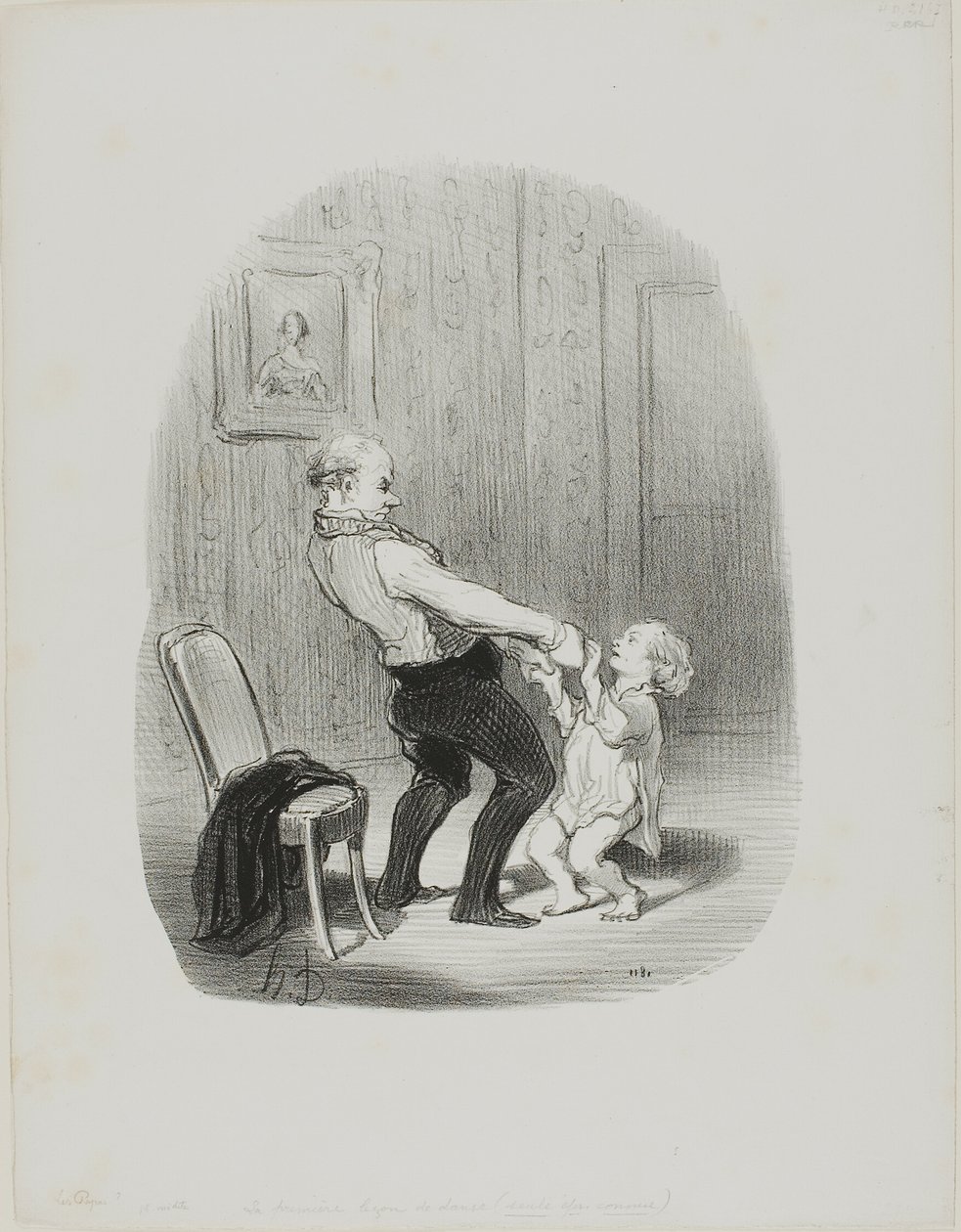 The First Dance Lession, från Les Papas av Honoré Victorin Daumier