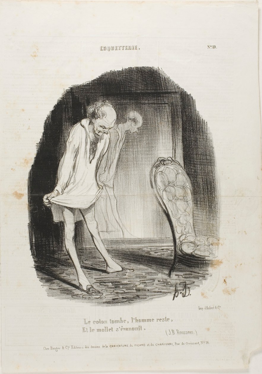 Klänningen faller, mannen är kvar och benen skakar. (J.B. Rousseau), plansch 10 från Coquetterie av Honoré Victorin Daumier