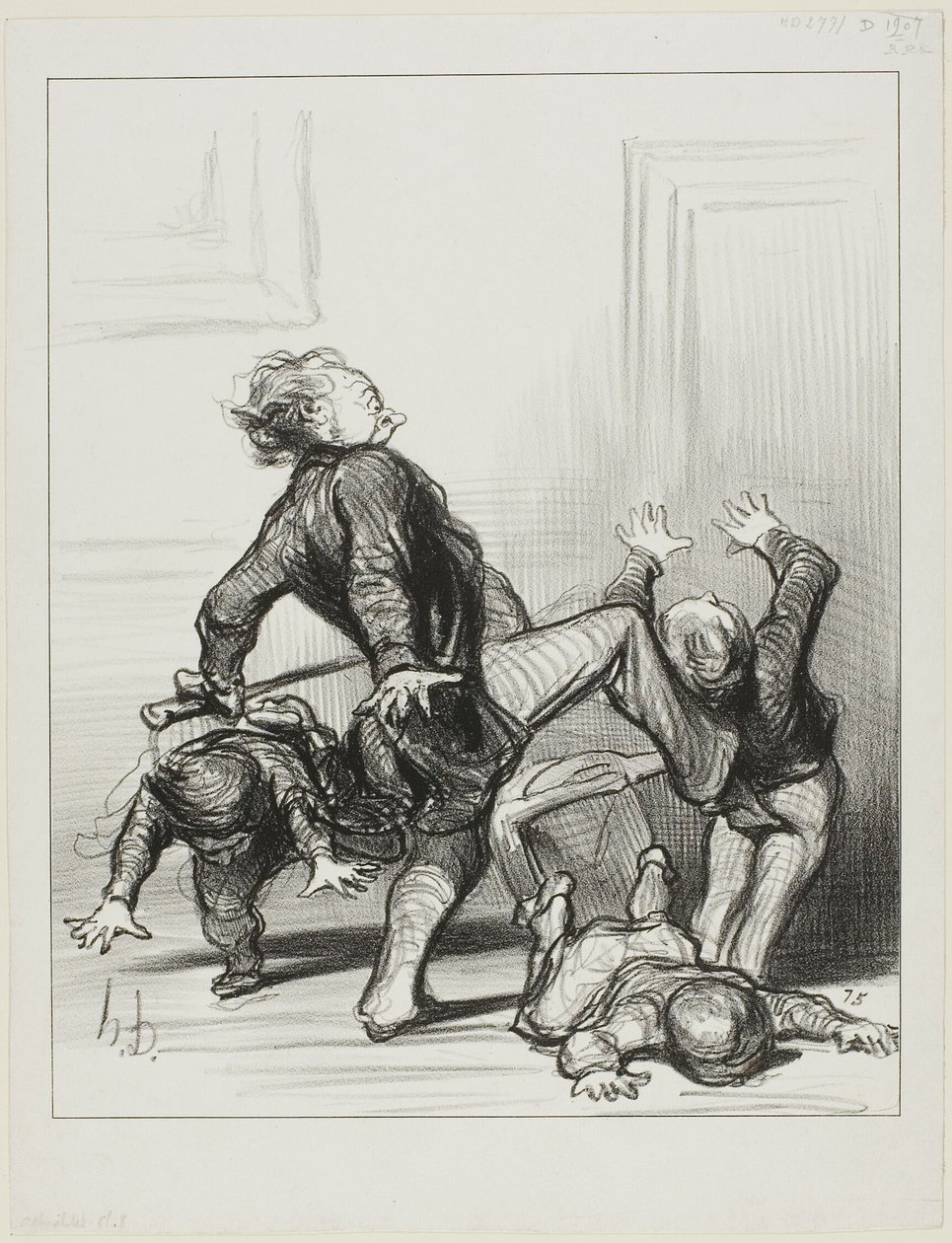 Fredskongressens inflytande. "Åh ni skurkar, ni slåss igen ... ni vet fortfarande inte att människan ska leva i fred och vara herre över sig själv", plansch 8 från Actualités av Honoré Victorin Daumier