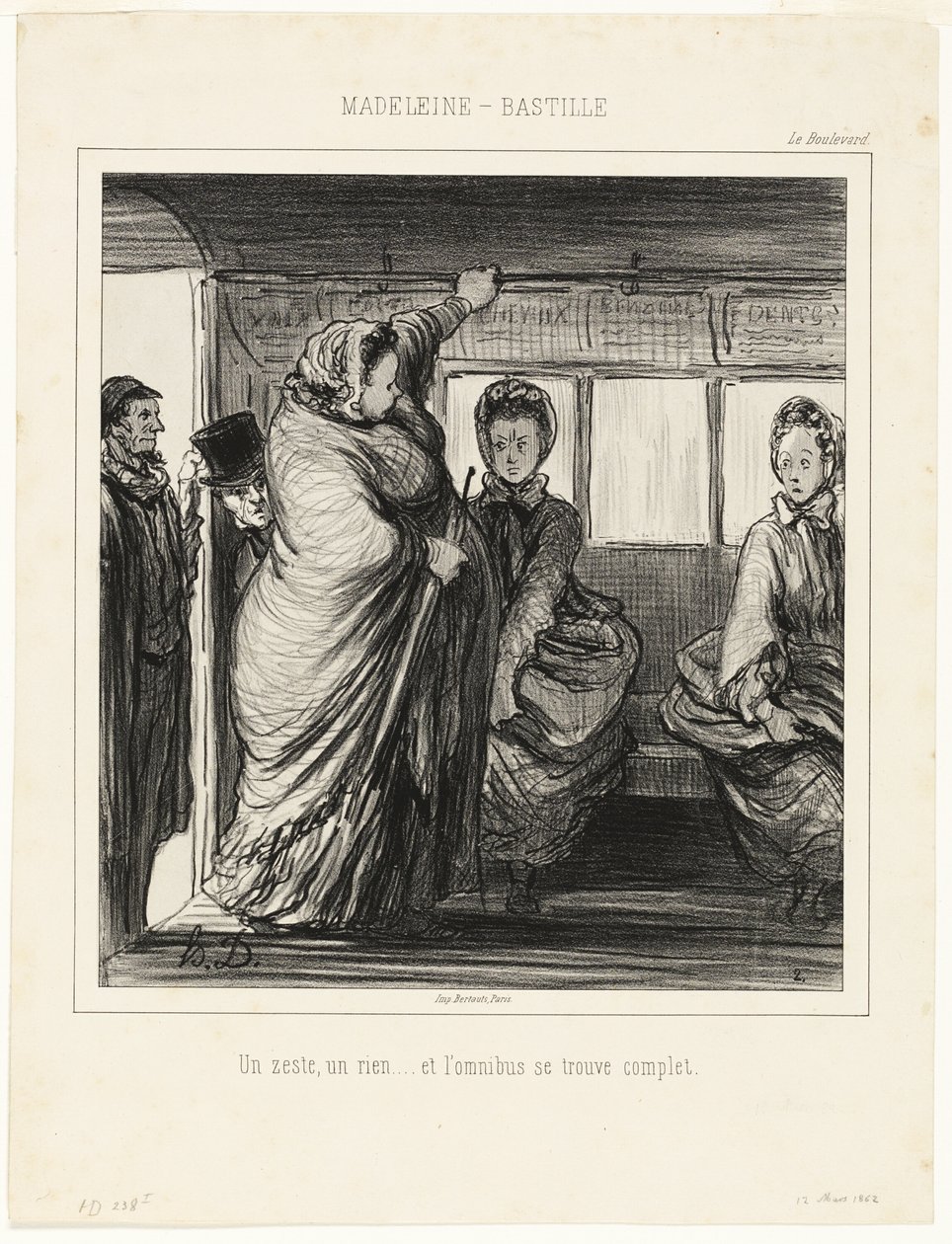 Busslinjen Madeleine-Bastille. En bagatell, ingenting ... och bussen är full av Honoré Victorin Daumier