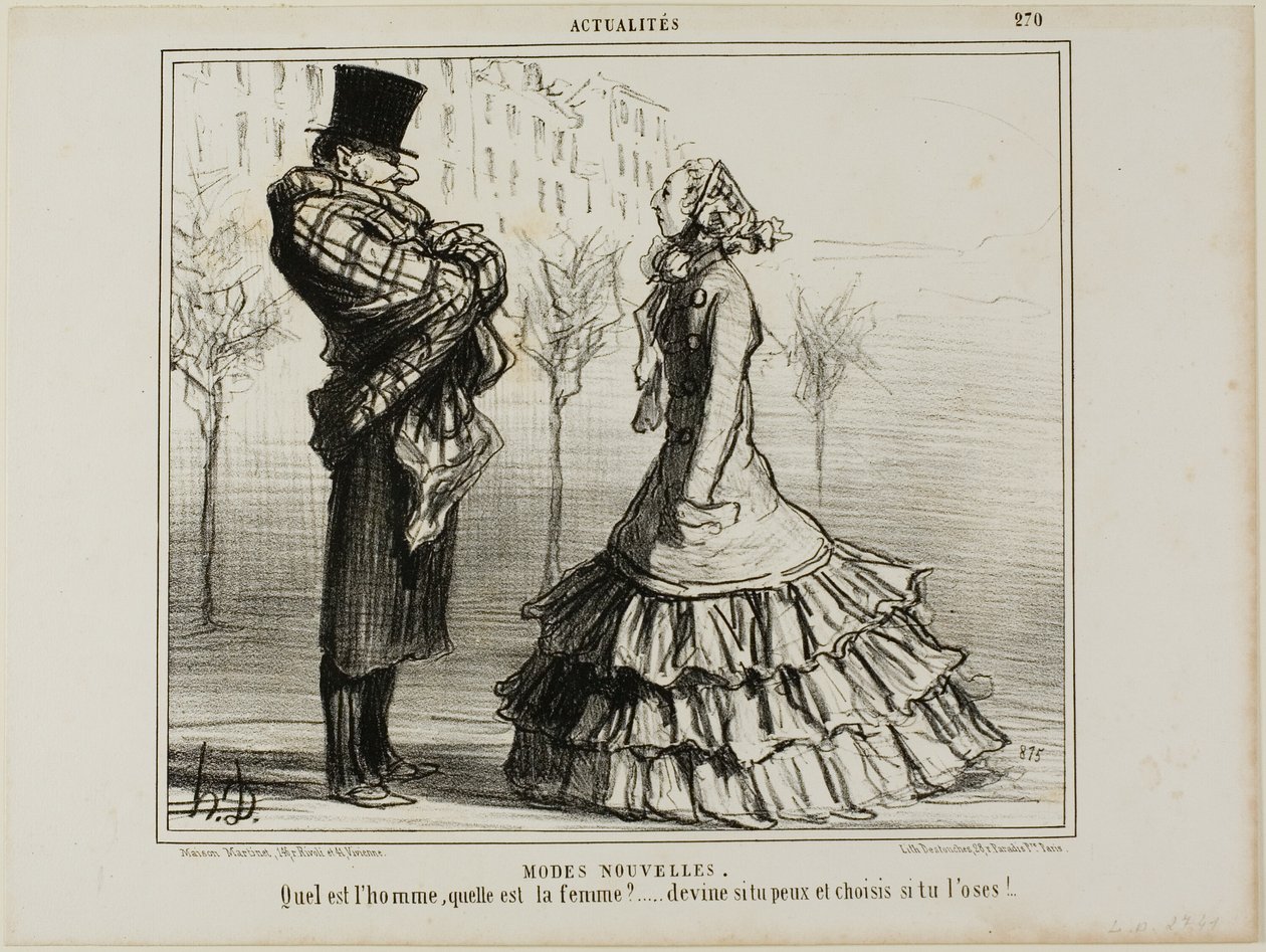 Det nya modet. Vilken är mannen, vilken är kvinnan... gissa om du kan och välj om du vågar, platta 270 från Actualités av Honoré Victorin Daumier