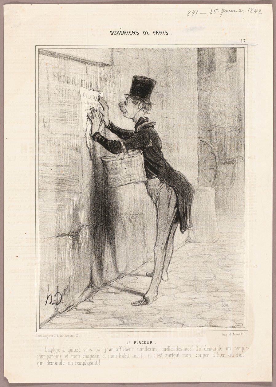 Affischmannen, plansch 17 från Bohémiens de Paris av Honoré Victorin Daumier