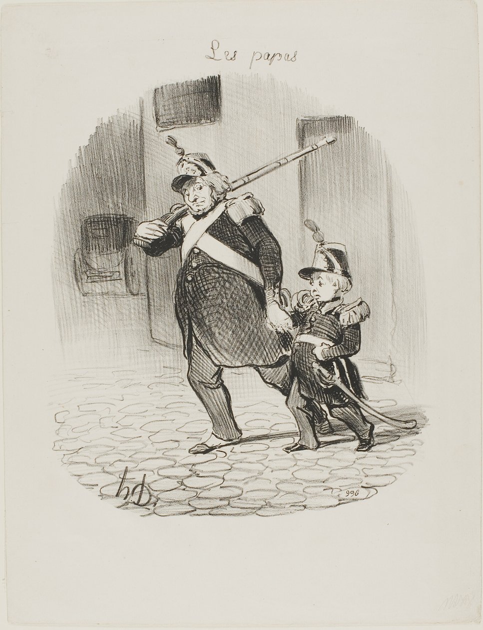 Den stora paradens dag, plansch 6 från Les Papas av Honoré Victorin Daumier
