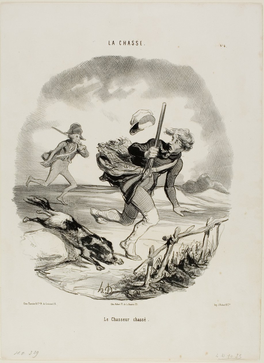 Den jagade jägaren, plansch 4 från La Chasse av Honoré Victorin Daumier