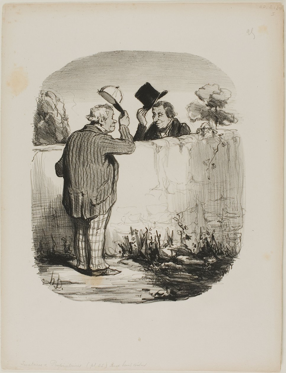Two Good Neighbors, plansch 25 från Locataires Et Propriétaires av Honoré Victorin Daumier