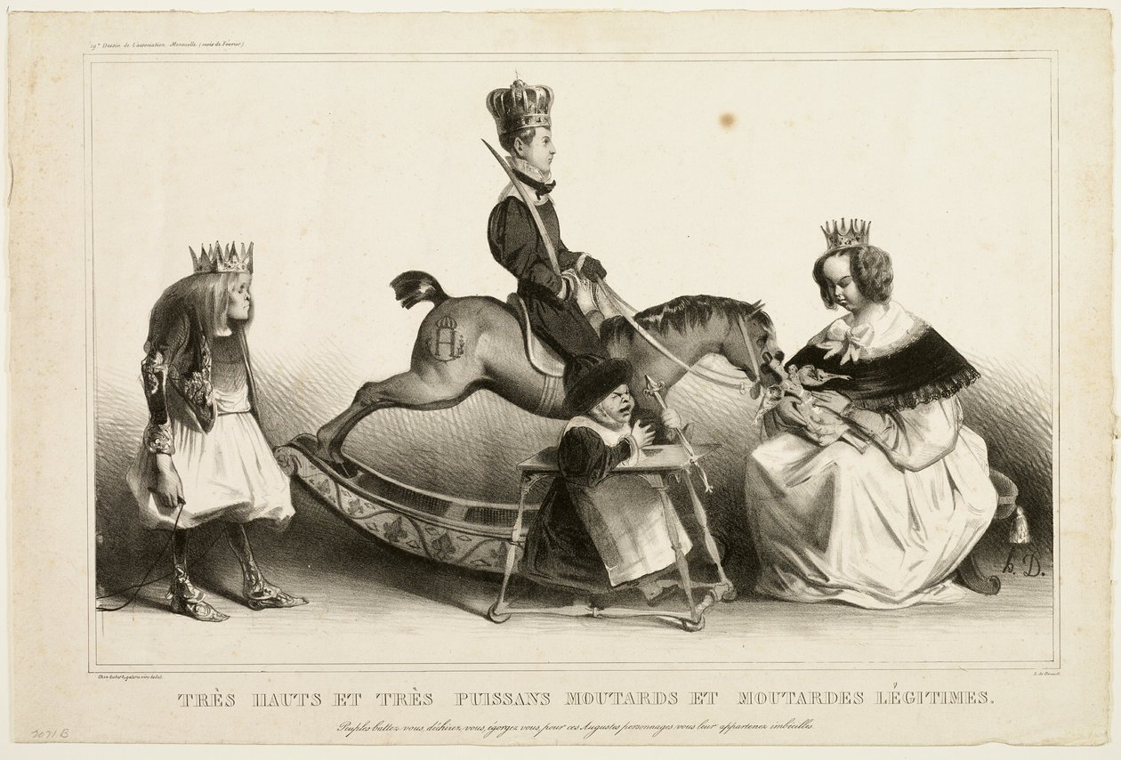 Mycket höga och mäktiga legitima snorvalpar. Människor, försvara er, slita er i stycken, offra er för dessa kungligheter, ni tillhör dem, imbecilla, platta 19 av Honoré Victorin Daumier