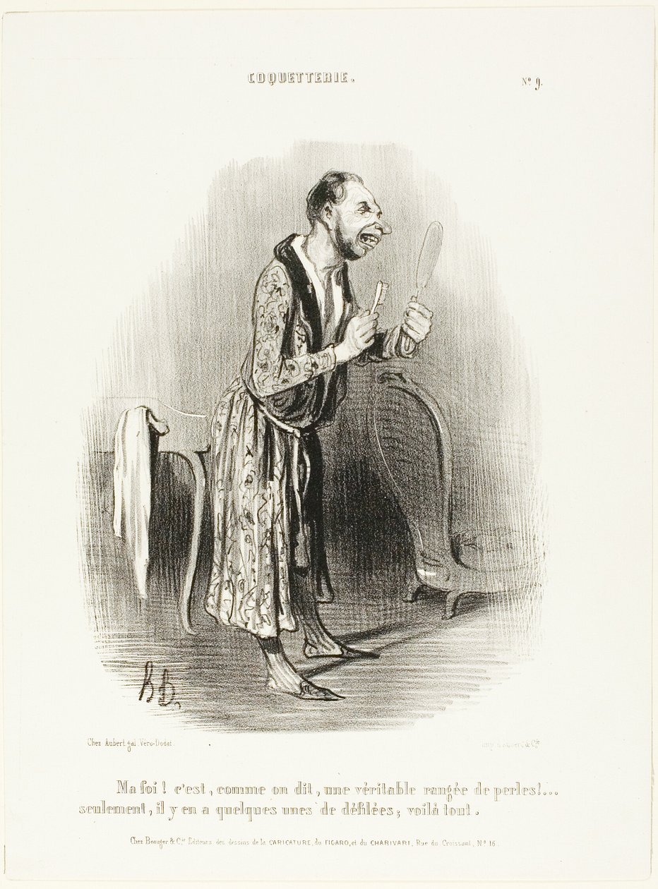 "Tja...som man säger, som ett äkta pärlband, .... bara några av dem har blivit avtrådade, det är allt!", plåt 9 från Coquetterie av Honoré Victorin Daumier