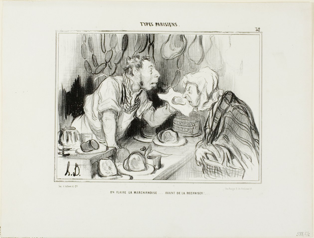 "Man luktar på varorna innan man köper dem", plansch 32 från Types Parisiens av Honoré Victorin Daumier
