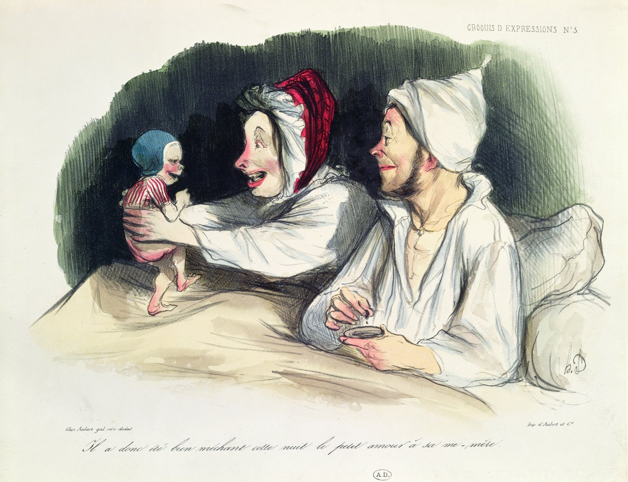 Extatiska föräldrar med sin nya bebis av Honoré Daumier