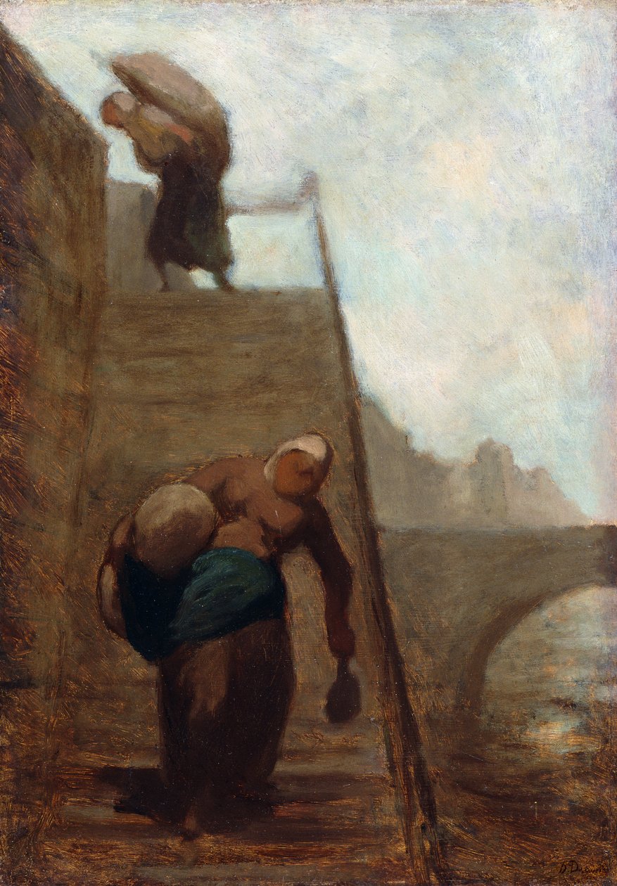 Tvättkvinnor på kajens trappor, 1850-52 av Honoré Daumier