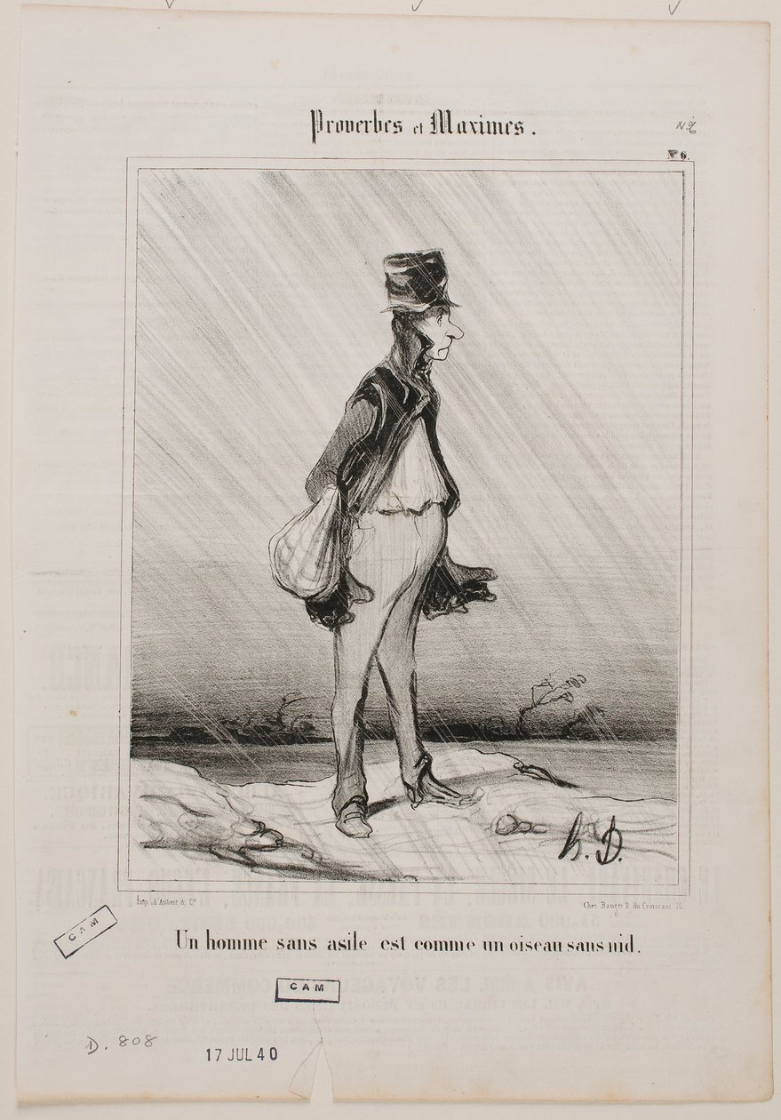 En man utan tillflykt är som en fågel utan bo. av Honoré Daumier