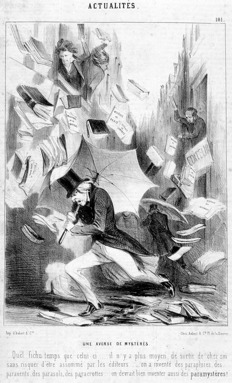 En uppgörelse av mysterier: tecknad film om "" Paris mysterier", publicerad på såpopera av Eugène Sue - i "" Le Charivari"" från 1844-02-16 av Honoré Daumier