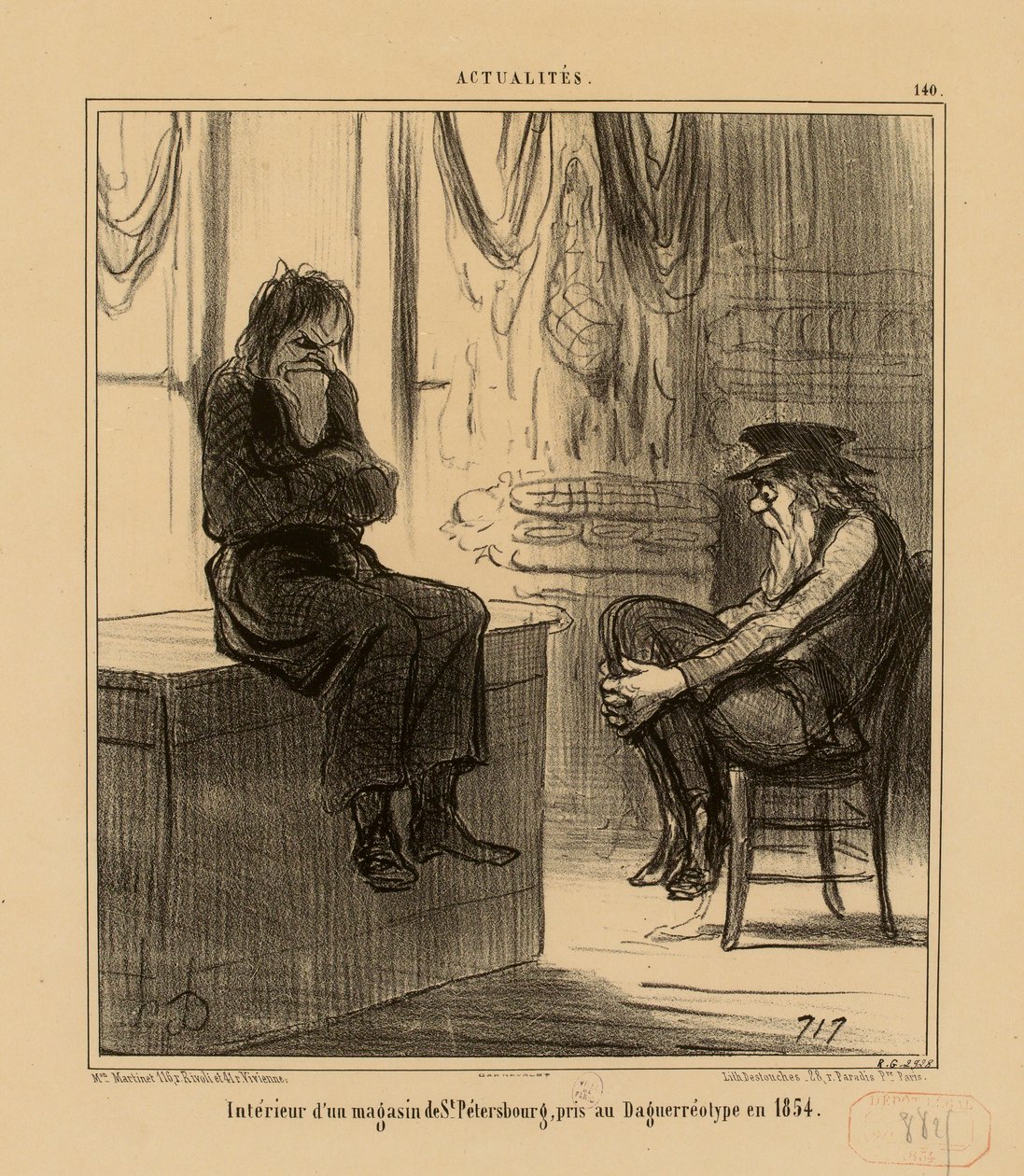 Nyheter nr 140: Interiör från en butik i Sankt Petersburg, fotograferad med daguerreotypi 1854 av Honoré Daumier
