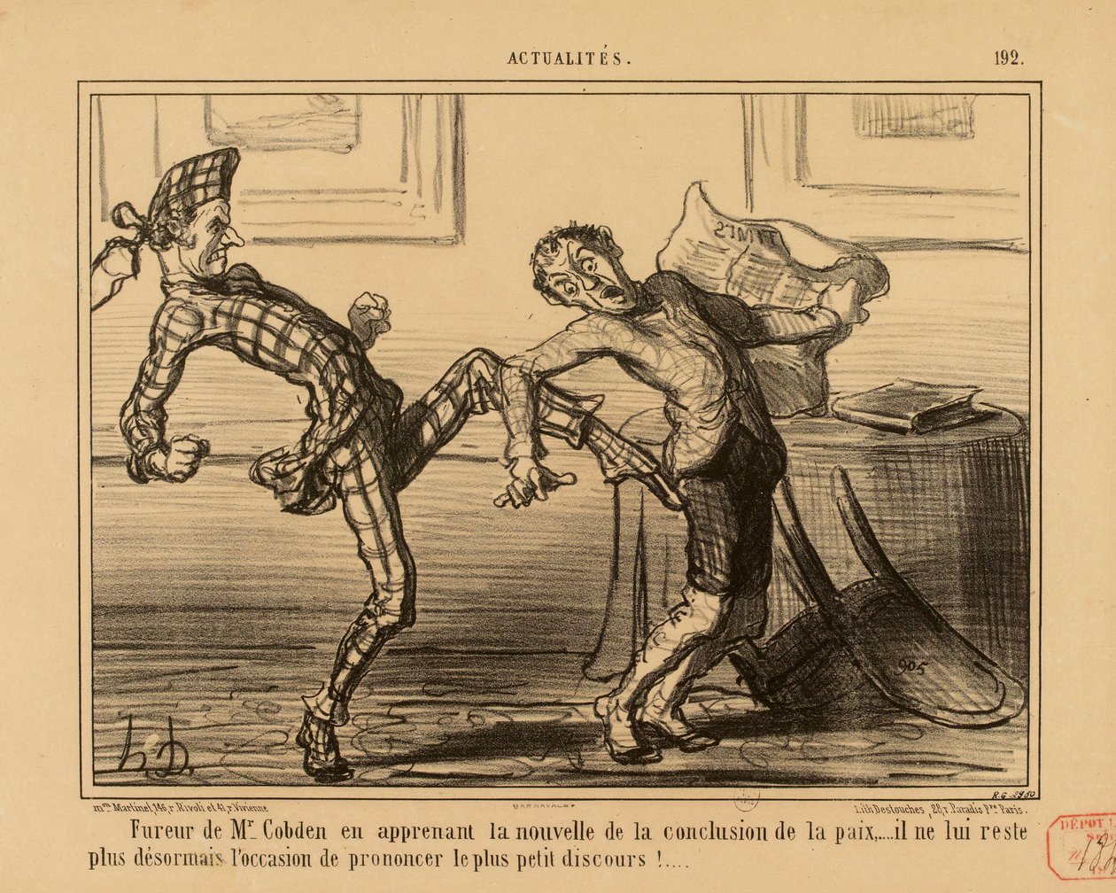 Aktualiteter nr 192: Mr Cobdens raseri när han får höra nyheten om fredsslutet... av Honoré Daumier