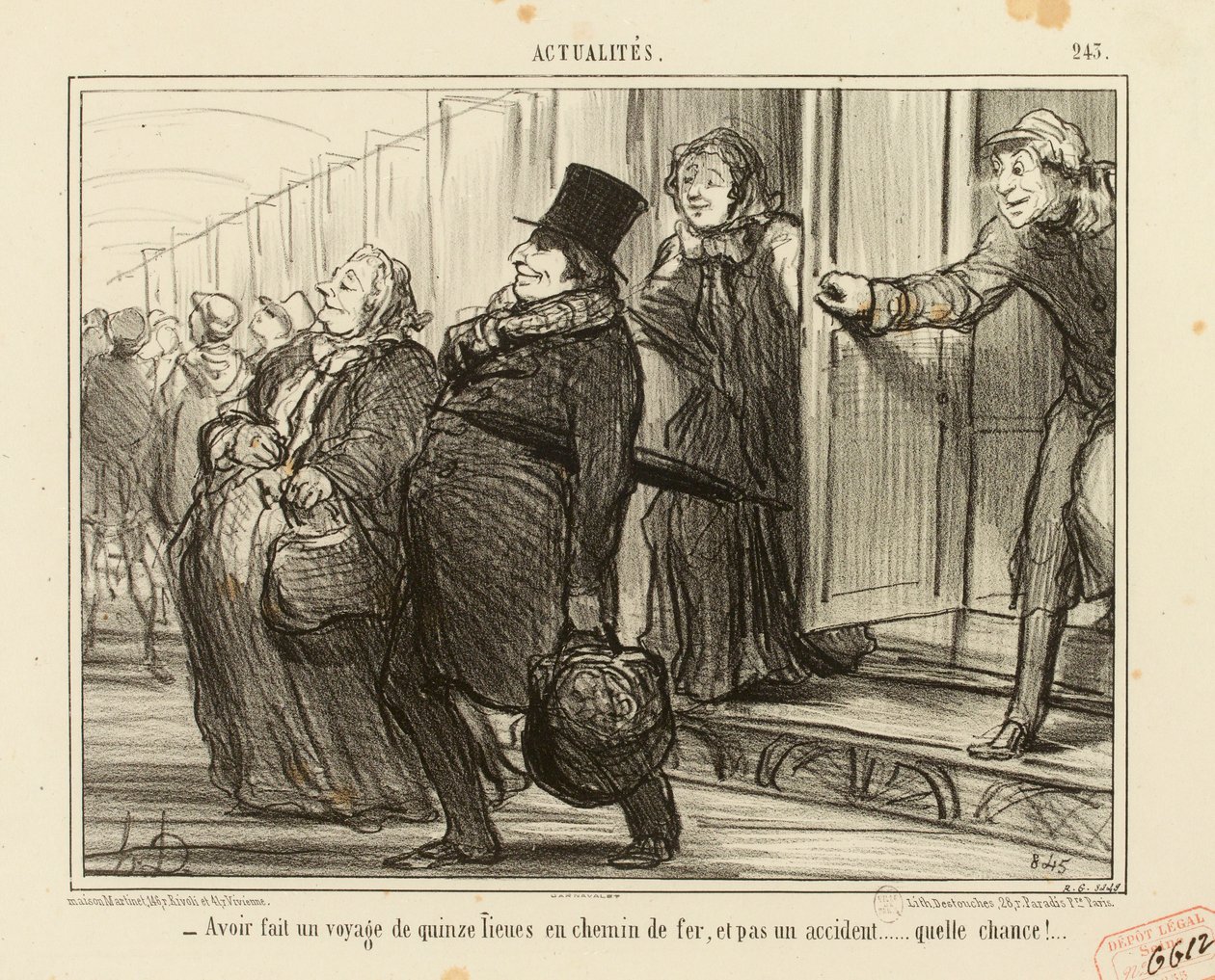 Aktualiteter nr 245: - Att ha gjort en resa på femton lieues med järnväg, och inte en enda olycka... av Honoré Daumier